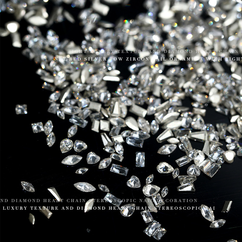 Zircon Nail Art Jewelry Super Flash Fire Light Beveled Mini Flats Bottom Diamond Transparent White Special-Shaped Diamond Nail Art Diamond Jewelry Wholesale