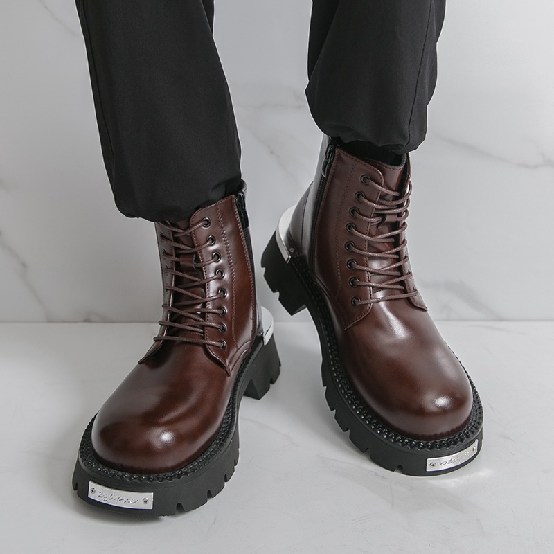 Boots Men's Outdoor Metal Decorative Horse Lace Motorcycle Boots Retro Short Boots British Style Work Boots Men's Boots