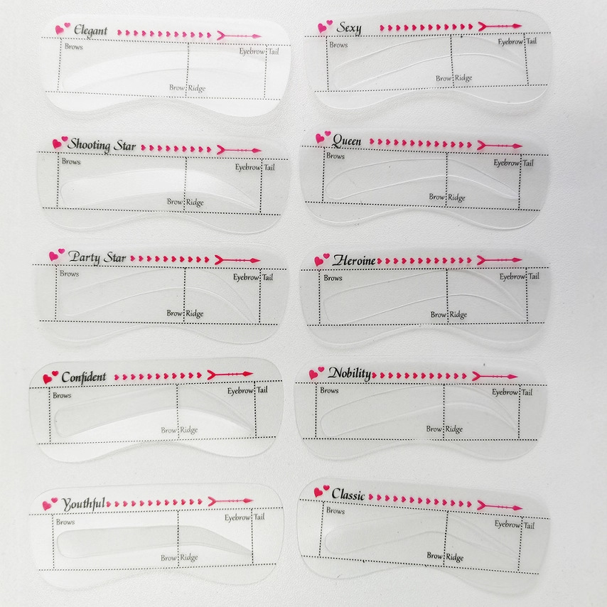 Cross-border hot sale 10pc silicone color novice eyebrow shaping artifact eyebrow card eyebrow drawing aid beauty tools European and American style