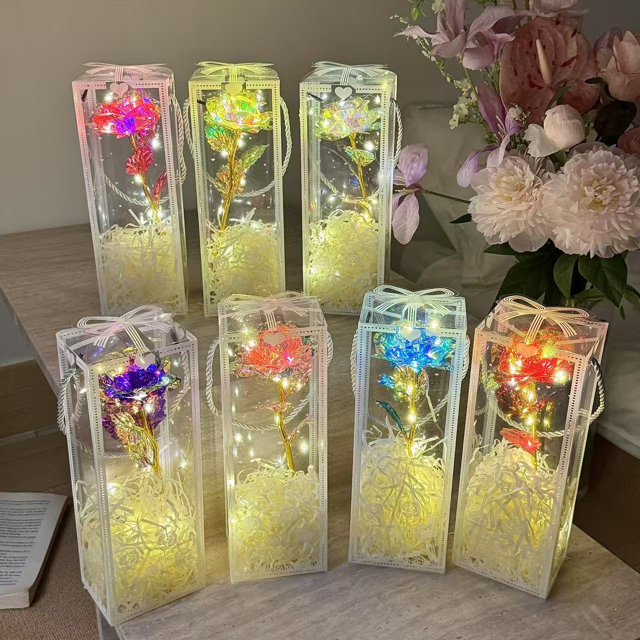 520 Valentine's Day New Simulation Rose Gold Foil Flower Single Eternal Flower Gift Box Gift to Customers