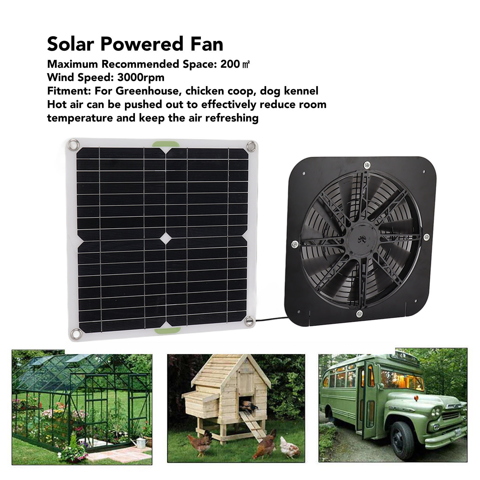 Single crystal solar panel 13 inch 10 inch exhaust fan ventilation cooling RV pet house solar fan
