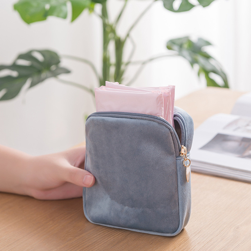 New velvet portable sanitary napkin storage bag coin jewelry storage bag cosmetic box sanitary pad bag
