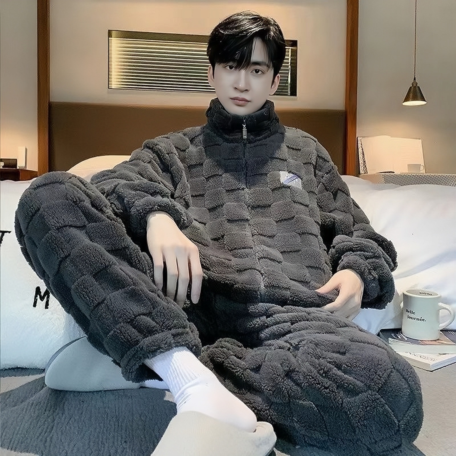 Модные пижамы для мужчин утолщенные флисовые теплые фланелевые осень-зима новые домашние одежды для подростков