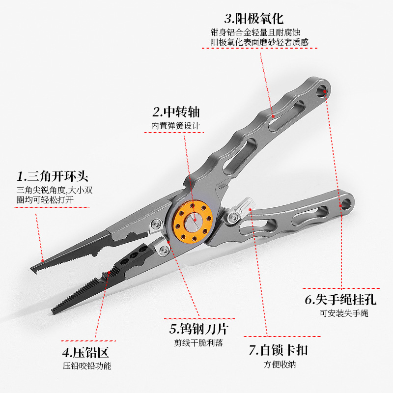Stainless steel aluminum alloy road forceps fishing outdoor fishing gear fishing scissors fish control long forceps mouth open ring fishing forceps