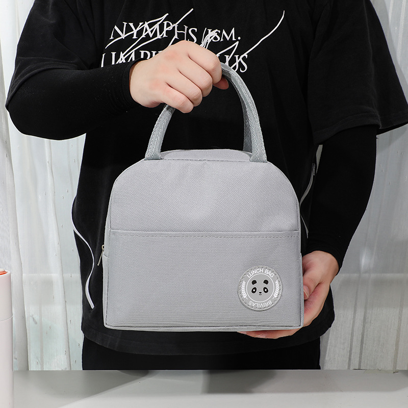 Cross-Border Hot Selling Solid Color Bear Label Lunch Bag Office Worker Portable Handbag Ice Bag Student Insulated Lunch Bag