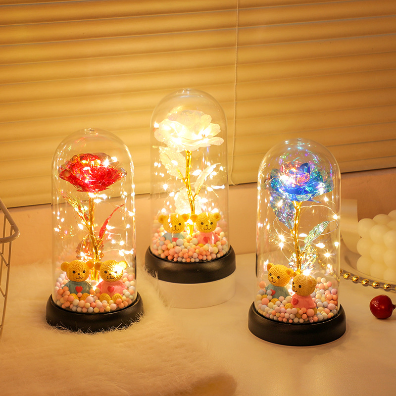 Креативный имитированный букет, золотые фольгированные цветы, светящийся акриловый ночник, сувенир для спальни или учебы, подарок на праздник