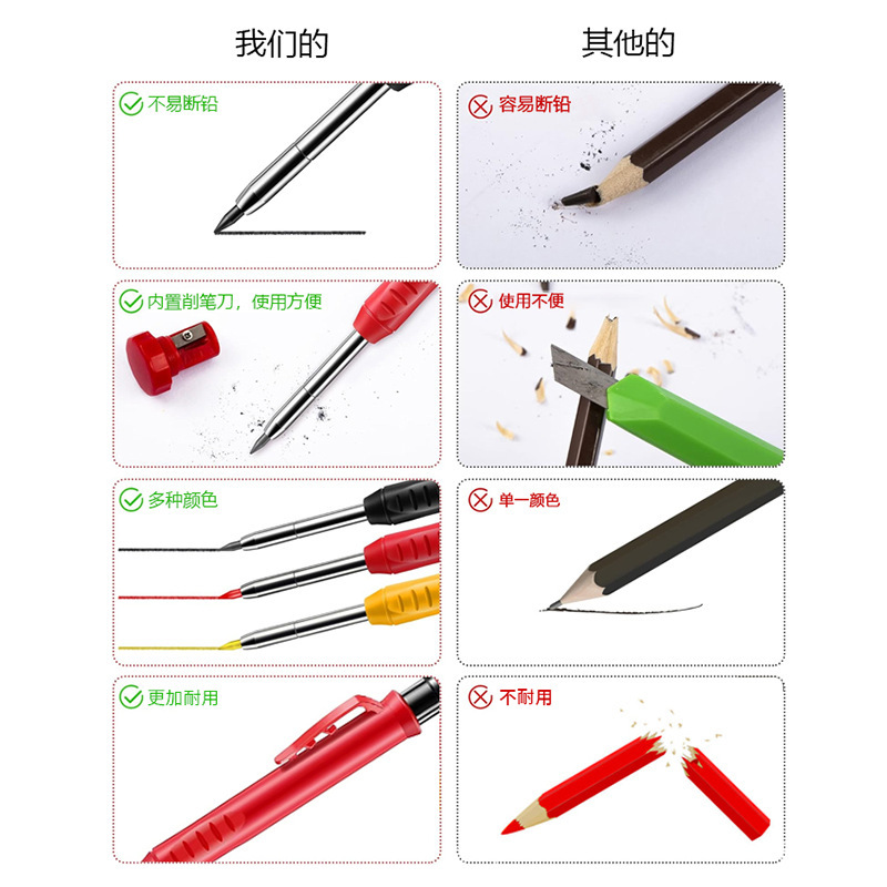 Deep Hole Marking Automatic Pencil Woodworking Tool Set Drilling Marking Positioning Pen Multi-Function Marking