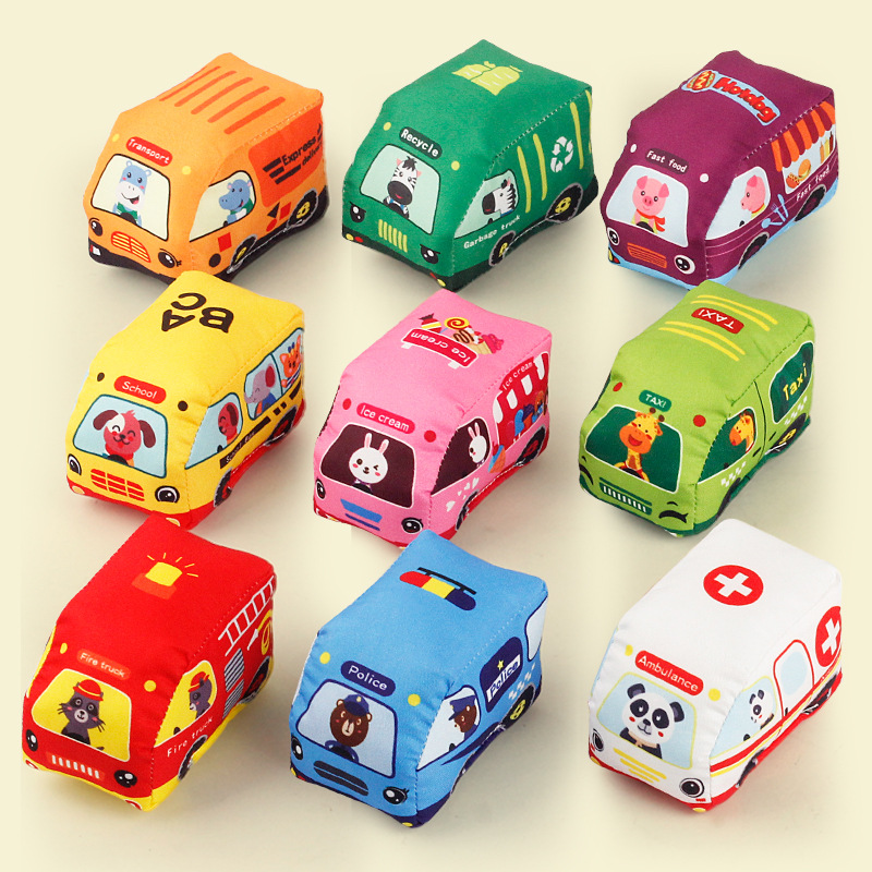 Cross-Border Amazon Infant Toy Cloth Car with Storage Bag Carpet Rattle Paper Transportation Cloth Car Toy