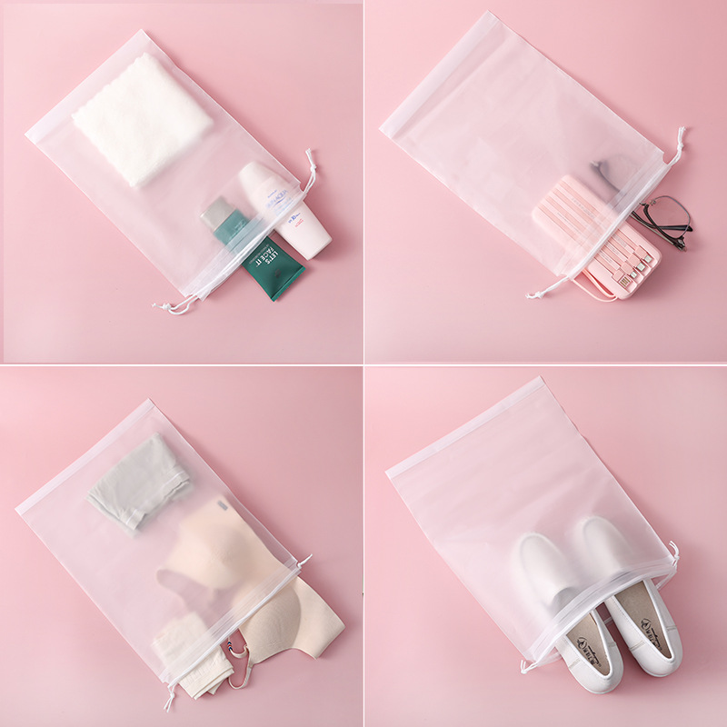 Blank Drawstring Pouch Pe Frosted Transparent Sock Plastic Packaging Bag Household Dustproof Shoe Storage Bag