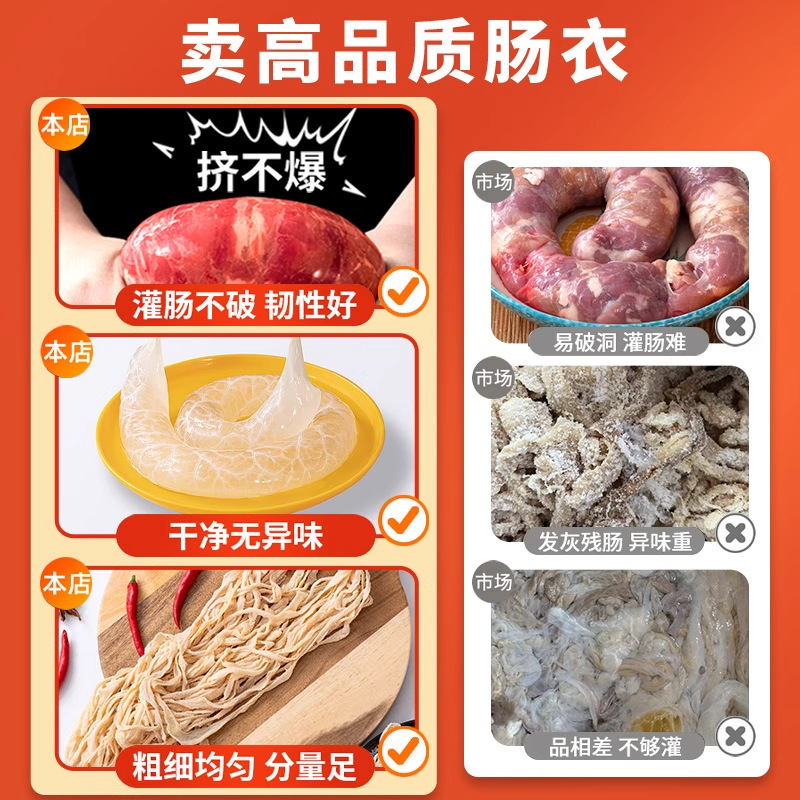 Natural Pork Casing for Homemade Sausages, Food-Grade Sausage Casings for Wholesale Grilled Sausages