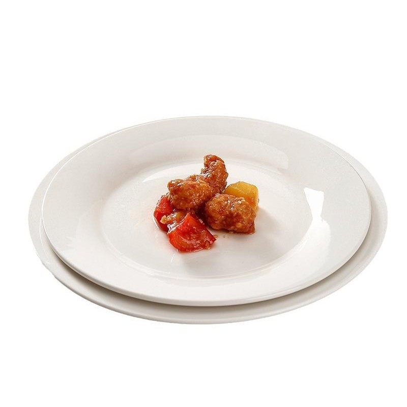 Flat Plate, Shallow Plate, Pure White Ceramic Plate, Household Dish Plate, Hotel Western Steak Plate, Dish Plate, Western Tableware
