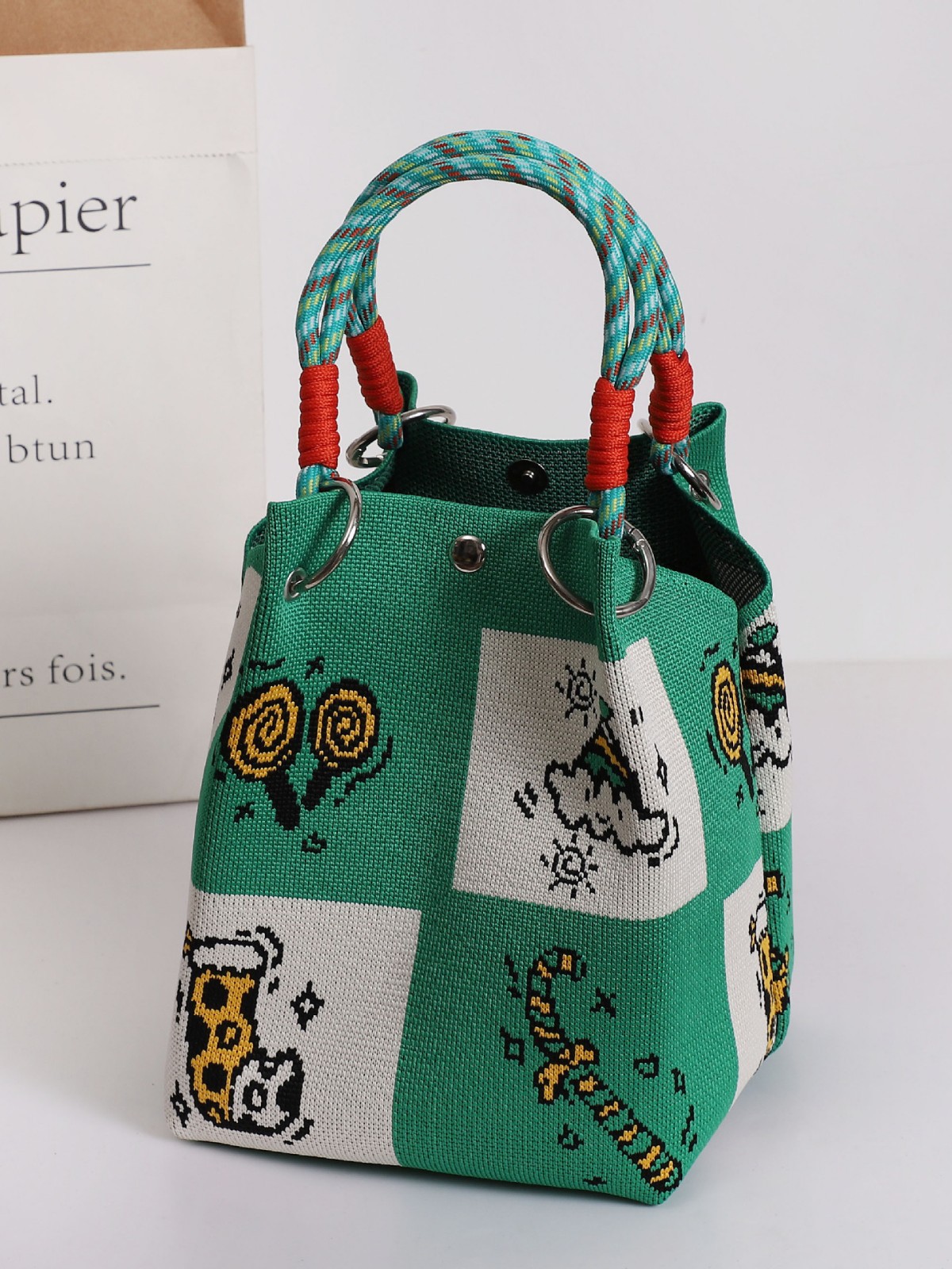 Large-Capacity Small Bag Women's Knitted Satchel Vest Tote Bag Satchel Cosmetics Bag K-Style Iins Hand Bag