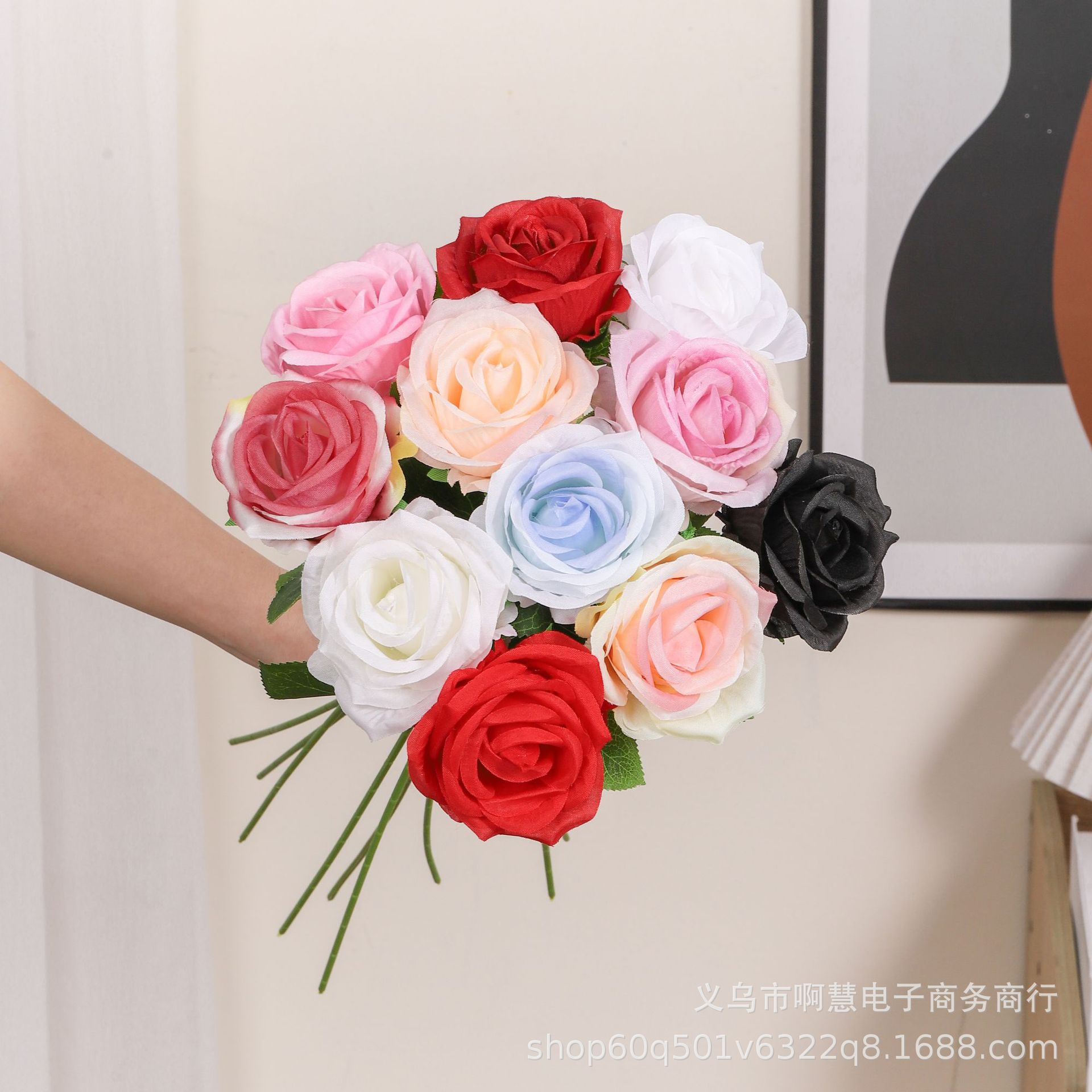 Simulation rose single silk cloth home wedding flower arrangement Valentine's Day rose wall decoration silk flower fake flower wholesale