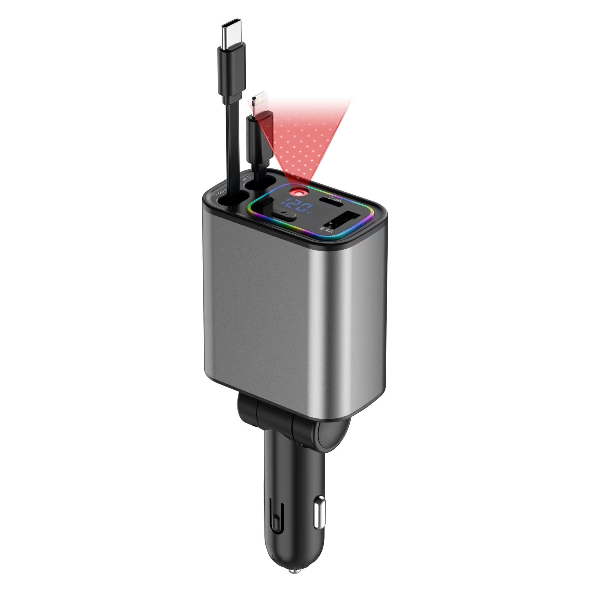 D3 Cross-Border Car Charger Super Fast Charging Multi-Function Cigarette Lighter Telescopic Cable Pd Fast Charging Mobile Phone Conversion Plug