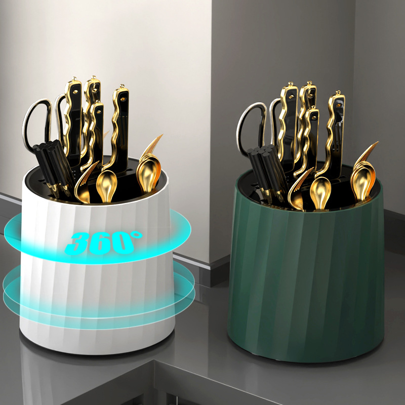 Multifunctional Rotating Knife Holder Kitchen Knife Storage Rack 360-Degree Rotating Knife and Fork Holder Creative Chopstick Cage Storage Tube