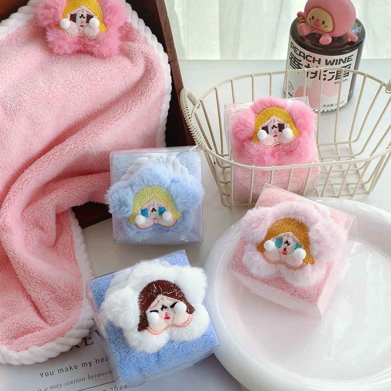New Crying Baby Creative Towel Souvenir Gift with Cartoon Kidsren's Square Towel Coral Velvet That Can Be Hung for Face Washing