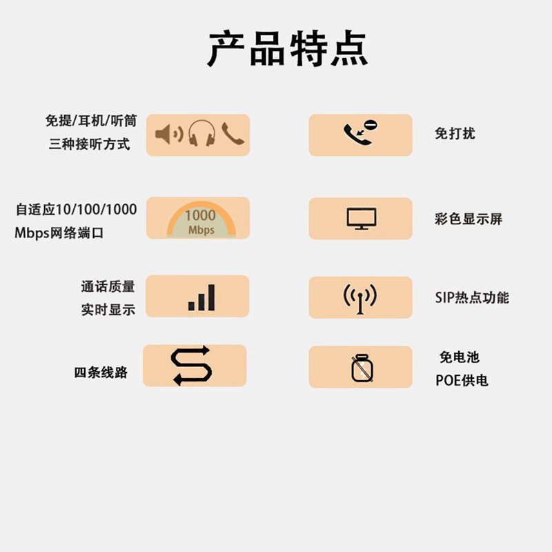 Neutral Panel Color Screen Network Phone Business Office 4Sip Line 6-Party Conference Ip Phone Landline