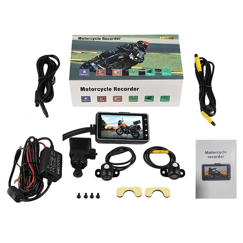 Motorcycle driving recorder plastic shell front and rear double recording lens waterproof 720p HD riding recorder
