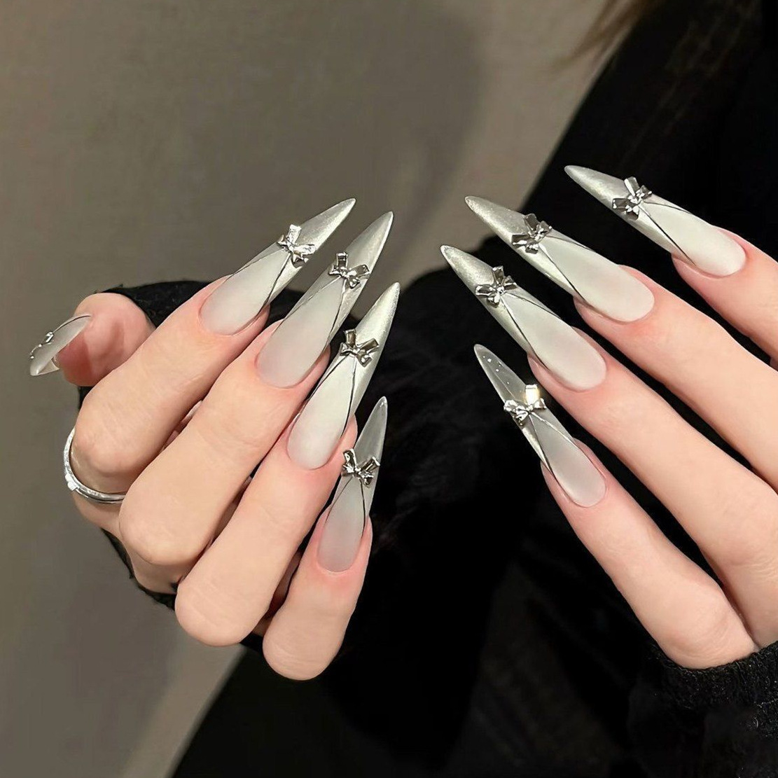 Trendy Silver Moon Judgment Bow Nail Art Accessories Metal Silver Mini Ribbon Bow Nail Accessories