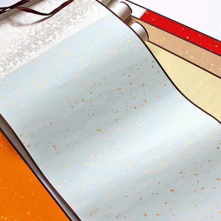 Blank Hanging Scroll, Vertical Style, Imitation Antique Calligraphy and Painting, Semi-Raw, Semi-Processed, Vintage Wax-Dyed Rice Paper, Silk Cloth, Hardcover Mounting