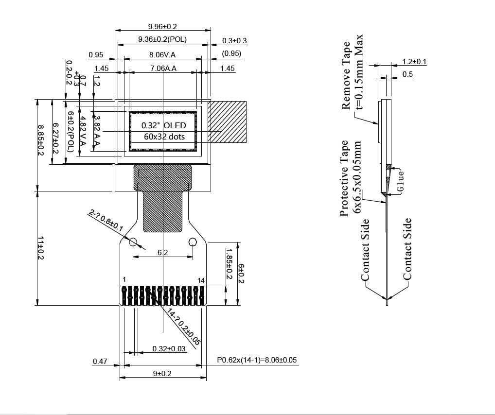 White 0.32inch OLED Display / Display Module / 60x32 Dot Matrix / IIC / SPI Interface / SSD1315