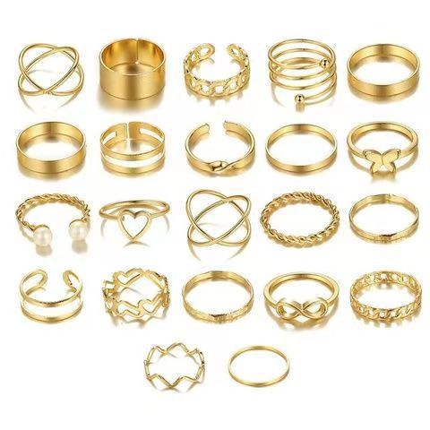 Cross-Border New Open Multi-Joint Ring Set 22-Piece Set of Heart Rings for Women with Niche Butterfly Rings