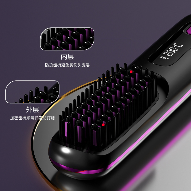 New cross-border LCD wireless hair straightening comb charging ceramic electronic comb MINI hair straightener portable hair comb