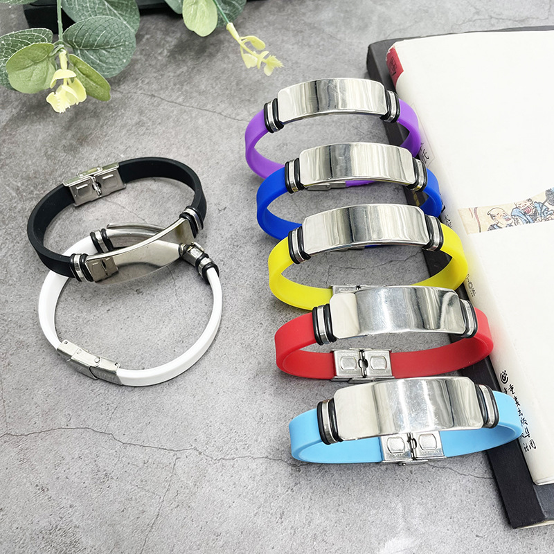 European and American Personality Men's and Women's Fashion Titanium Steel Bracelet Basketball Sports Silicone Bracelet Stainless Steel Jewelry Printed LOGO