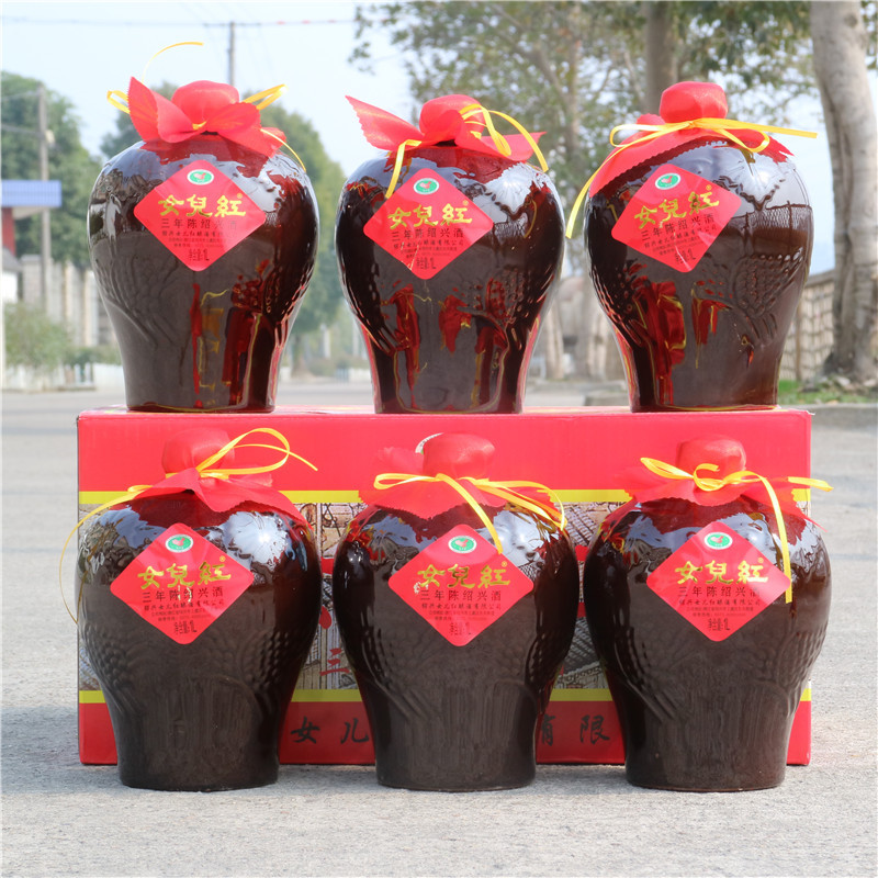 Красное вино дочери трехлетнее, шанхайское вино, алтарное желтое вино Хуадяо, подлинное старое вино, выдержанное желтое вино, целая коробка 1L * 6 алтарь
