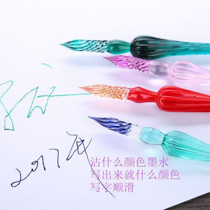 Colored Glass Pen Dipped in Water Pen Crystal Creative Gift Box, Random Colors