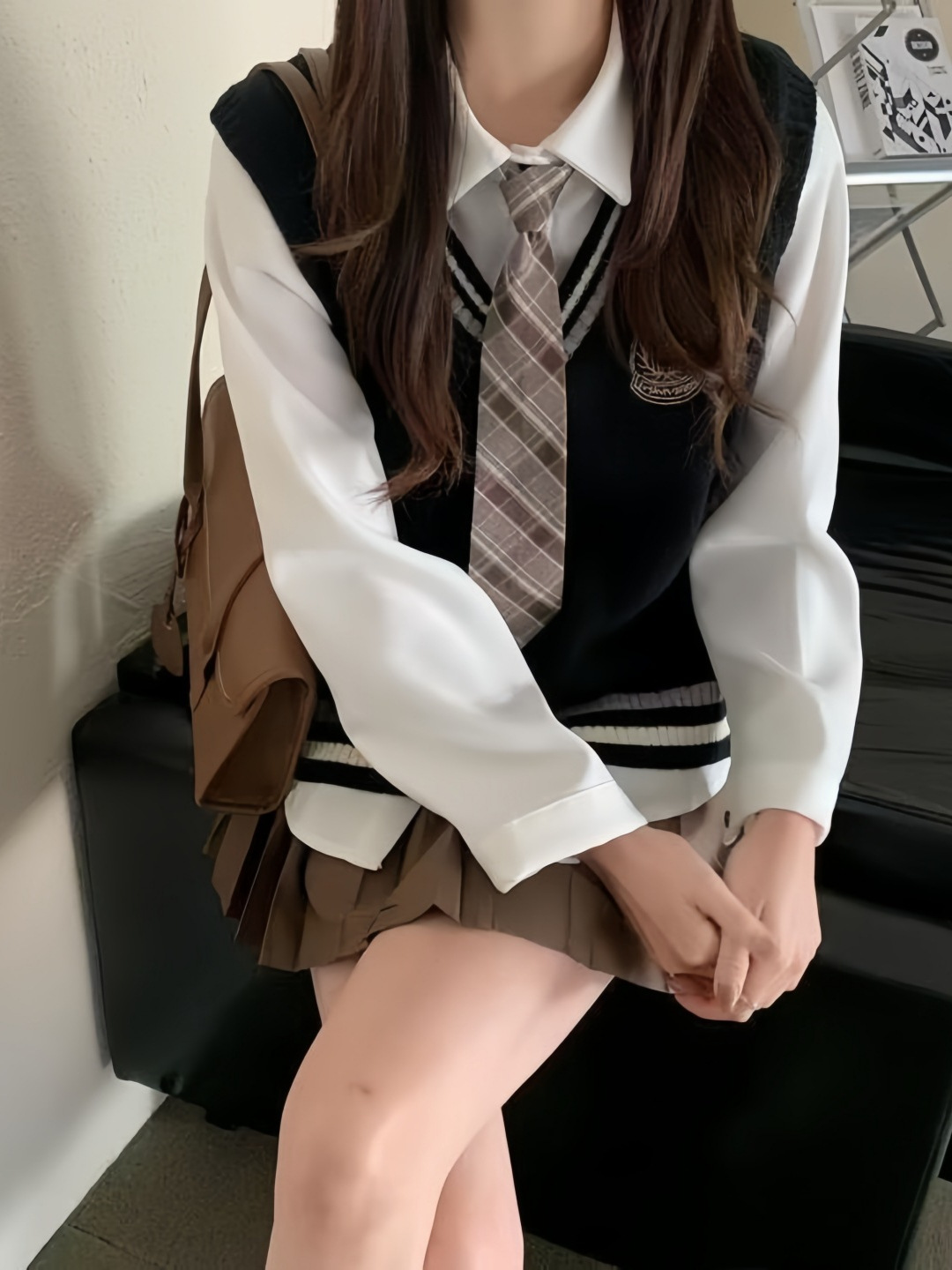 Student Id Photo Sweater Knitted Vest Layered Shirt Jk Uniform Pleated Skirt Suit Preppy Style Clothes