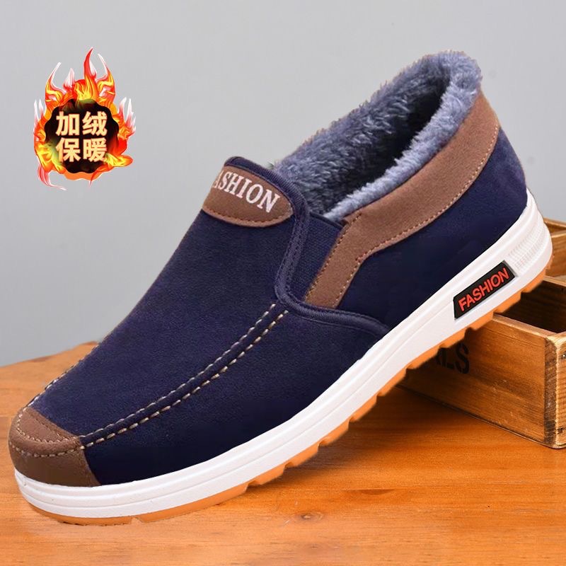 2025 Old Beijing Cloth Shoes High-Top Thickened Fleece Casual Cotton Shoes for Middle-Aged and Elderly, Warm, Comfortable, Versatile Men's Shoes