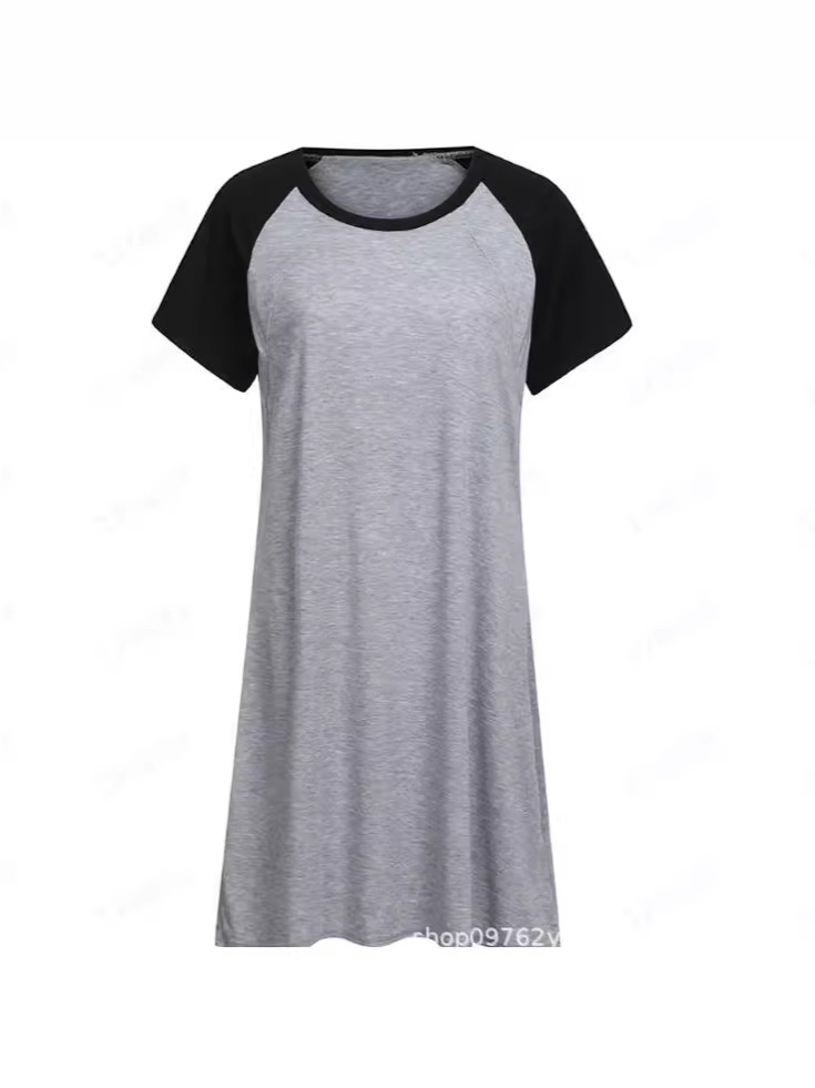 Foreign trade maternity clothes Amazon explosion round neck short sleeve breast-feeding opening color matching pregnant women dress pajamas