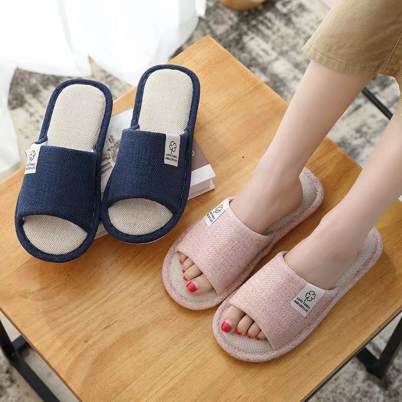 Indoor Non-slip Silent Linen Slippers Lightweight Sweat-absorbent Home Four Seasons Cotton and Linen Couple Slippers Spring, Summer, Autumn and Winter