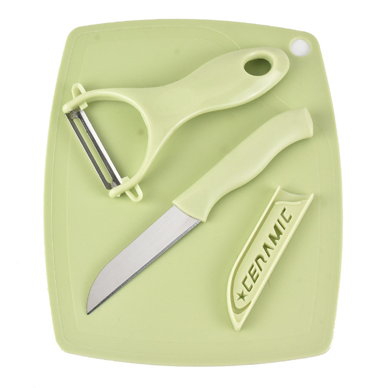 Stainless Steel Fruit Knife Set Kitchen Knife Cutting Board Three-Piece Set Scraper Melon and Fruit Knife Peeler Gift Knife