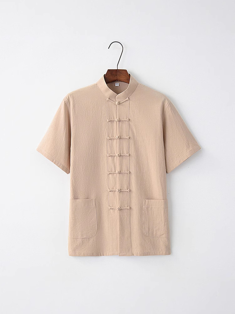 Tang Men's Short-sleeved Summer Chinese Style Men's Middle-aged and Elderly Men's Half-sleeved Men's Buckle Dad's Grandpa's Dress