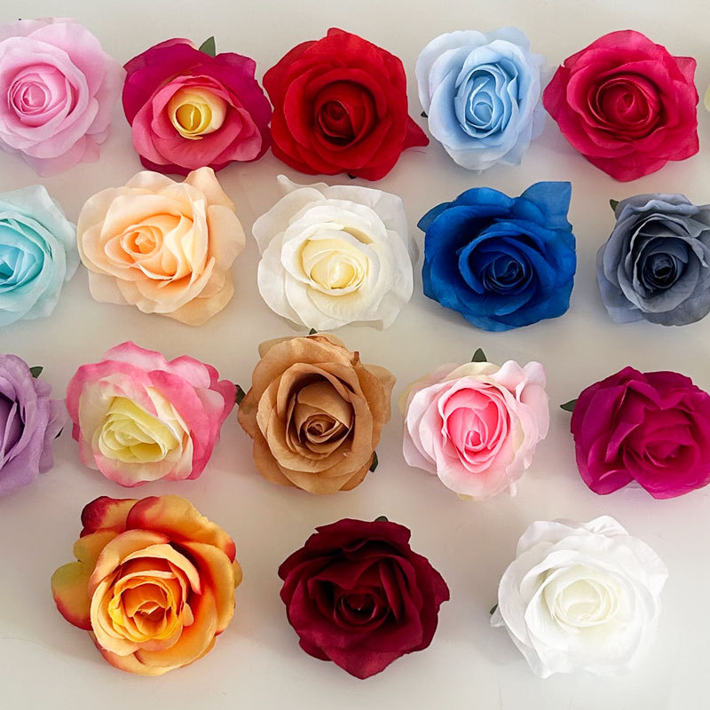 Round Rose Multi-Color Silk Rose Head High Quality Hotel Banquet Hall Decoration Fake Flower Manufacturer Direct Sales Artificial Flower Material