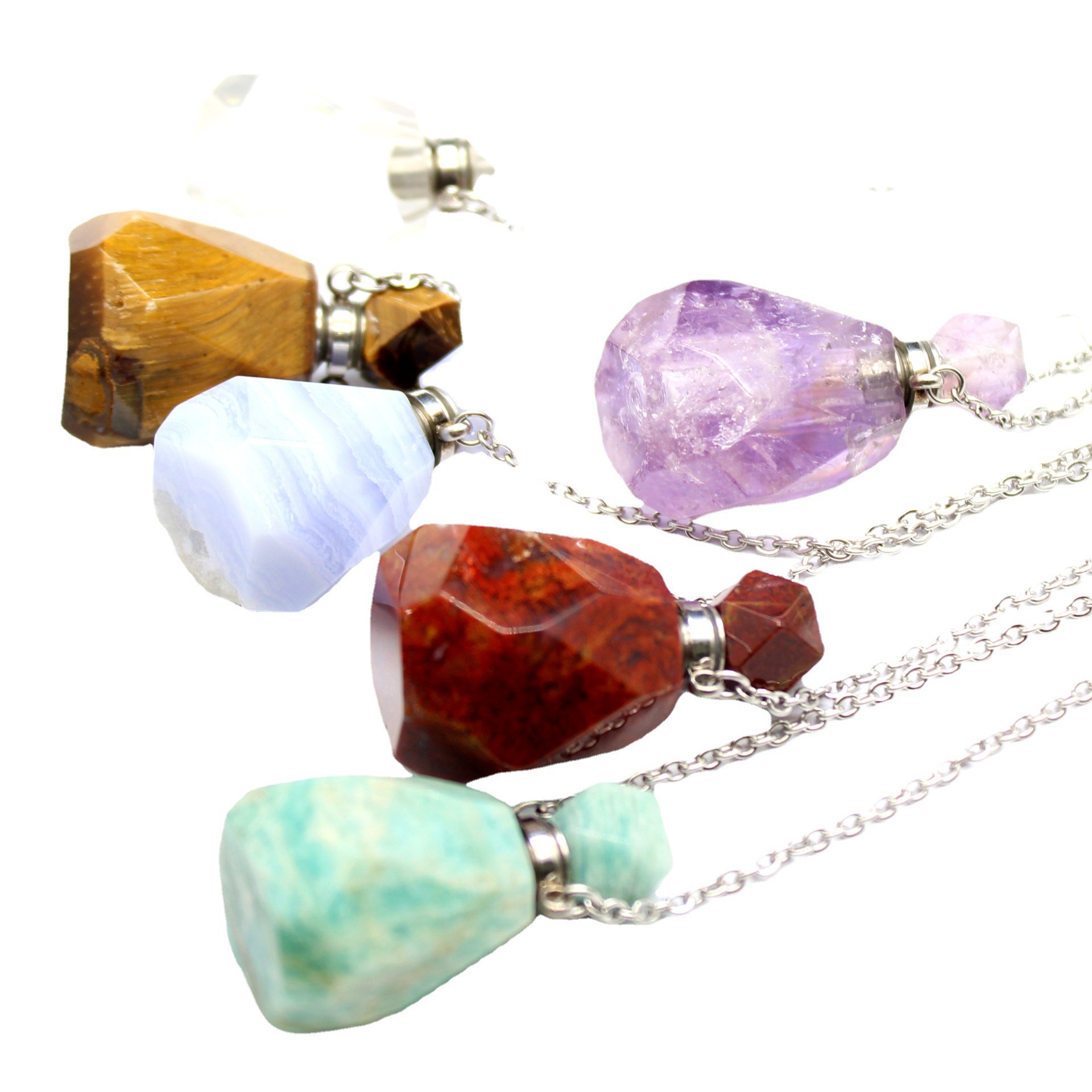 European and American Cross-Border Jewelry, Fashionable and Personalized Faceted Aromatherapy Bottle Pendant Necklace, Green Fluorite Jewelry, Amazon Supply