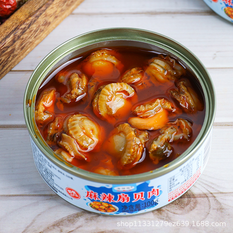 Spicy Scallop Meat Seafood Snacks Canned Internet Celebrity Snacks Snack Food Cooked Food 100g Canned Scallops
