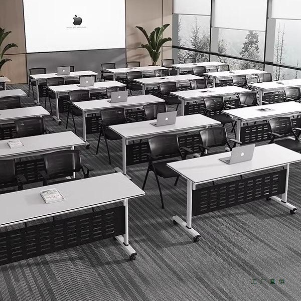 Folding Training Table and Chair Combination, Splicable Flip Table, Mobile Long Table with Wheels, Multi-Functional Office Conference Table