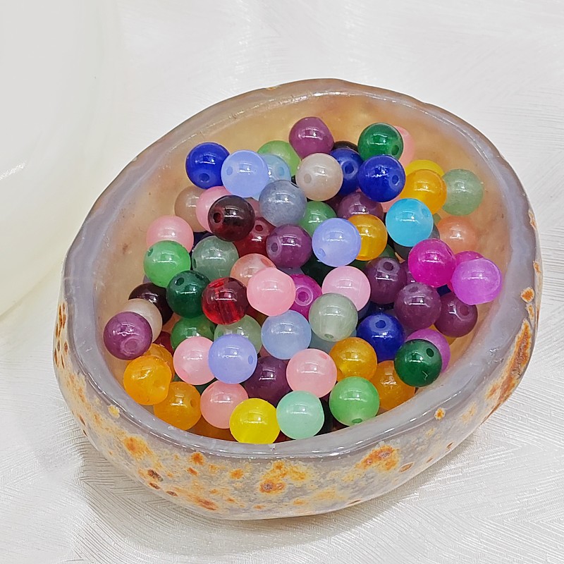 4 6Mm/8Mm Imitation Jade Chalcedony Beads Transparent Glass Round Beads DIY Bracelet Necklace Beaded Loose Bead Material Wholesale