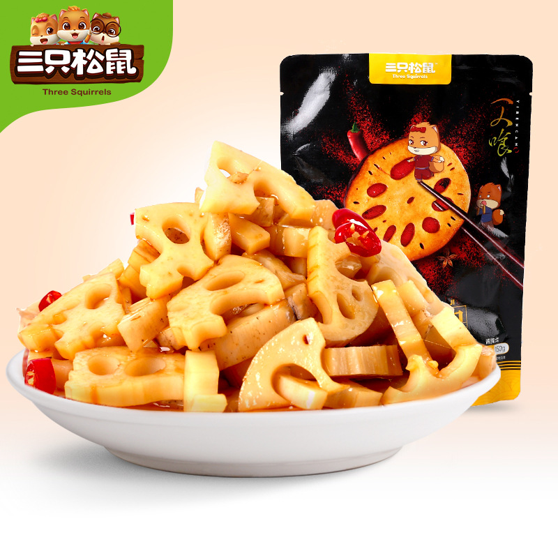 [three squirrels] Хрустящие ломтики корня лотоса 150г острые закуски