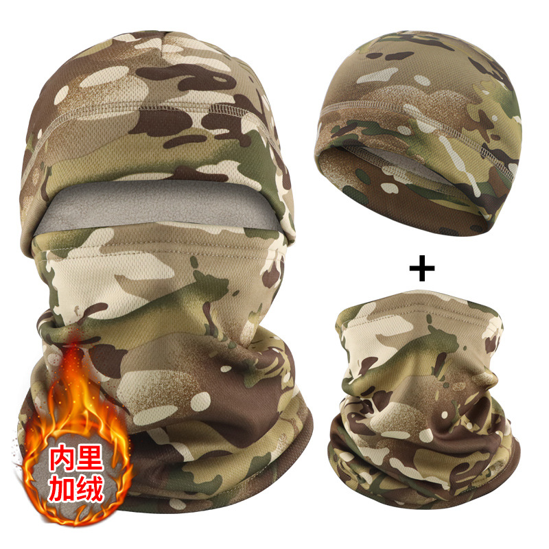 suit camouflage plus velvet cap cold-proof scarf winter warm thickened earmuffs outdoor tactical headgear riding mask