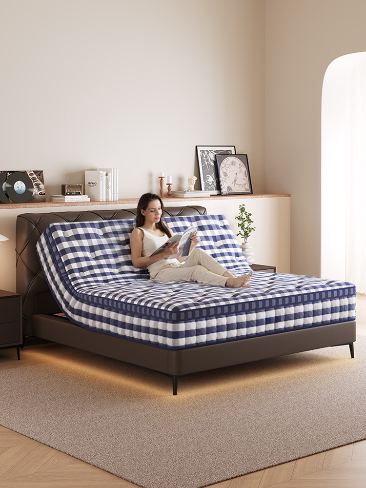 Blue Plaid Smart Mattress Multi-Functional Zero-Gravity Electric Lifting Vibration Massage Anti-Snoring Aid