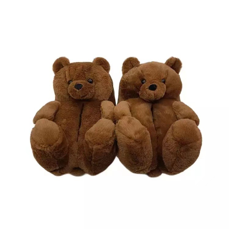 Teddy Bear plush slippers cute cartoon couple parent-child warm home cotton shoes winter thickened bag heel warm shoes