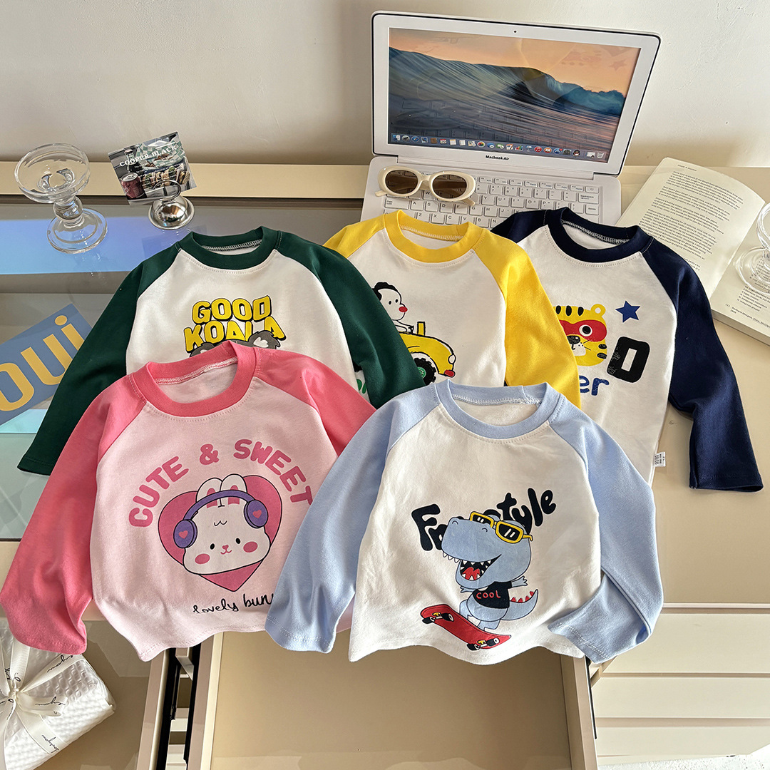 Children's Pure Cotton Long-Sleeved T-Shirt Spring Bottoming Shirt Baby New Boy's Top Girl's Baby Clothes Kidsren's Clothing