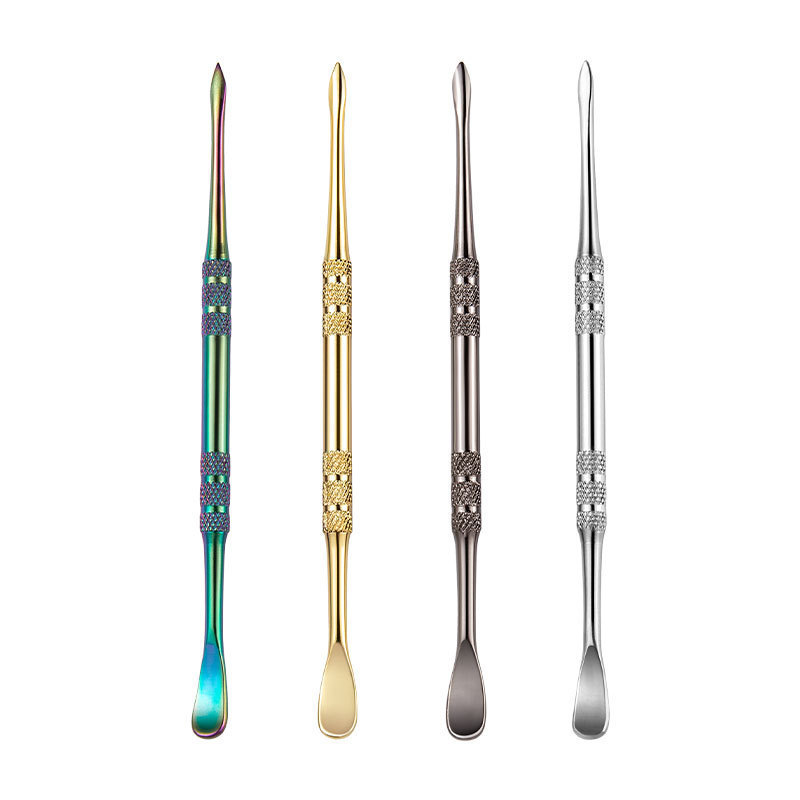 Stainless Steel Tobacco Paste Spoon Double-Headed Digging Pipe Tobacco Oil Spoon Cleaning Tool Accessories Candle Carving Press Stick Cross-Border Wholesale