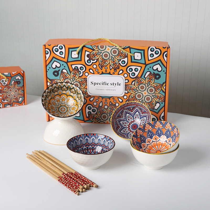 Bohemian Bowl Chopsticks suit Gift Boxes for Opening Activities Giving Small Gifts Business Company Store Celebration Accompanying Gifts
