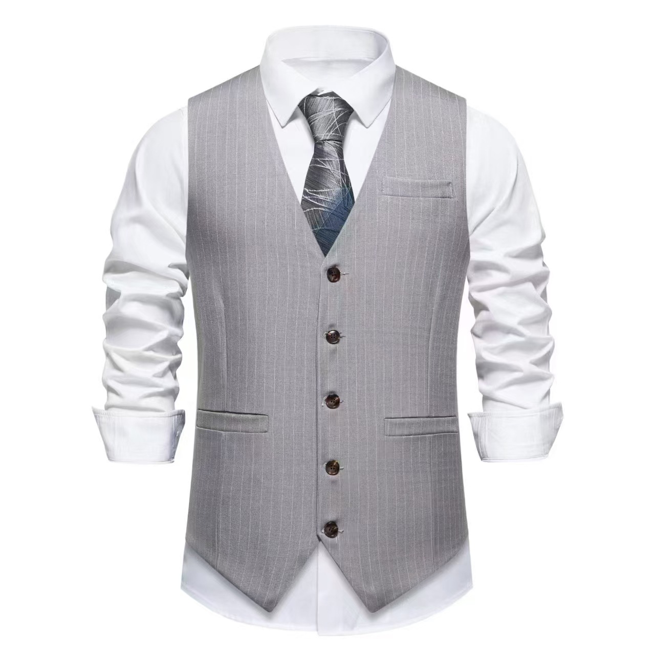 Cross-border European-size Men's Suit Vest Men's British Striped Vest Best Man's Dress Work Clothes Business Wear Men's Vest