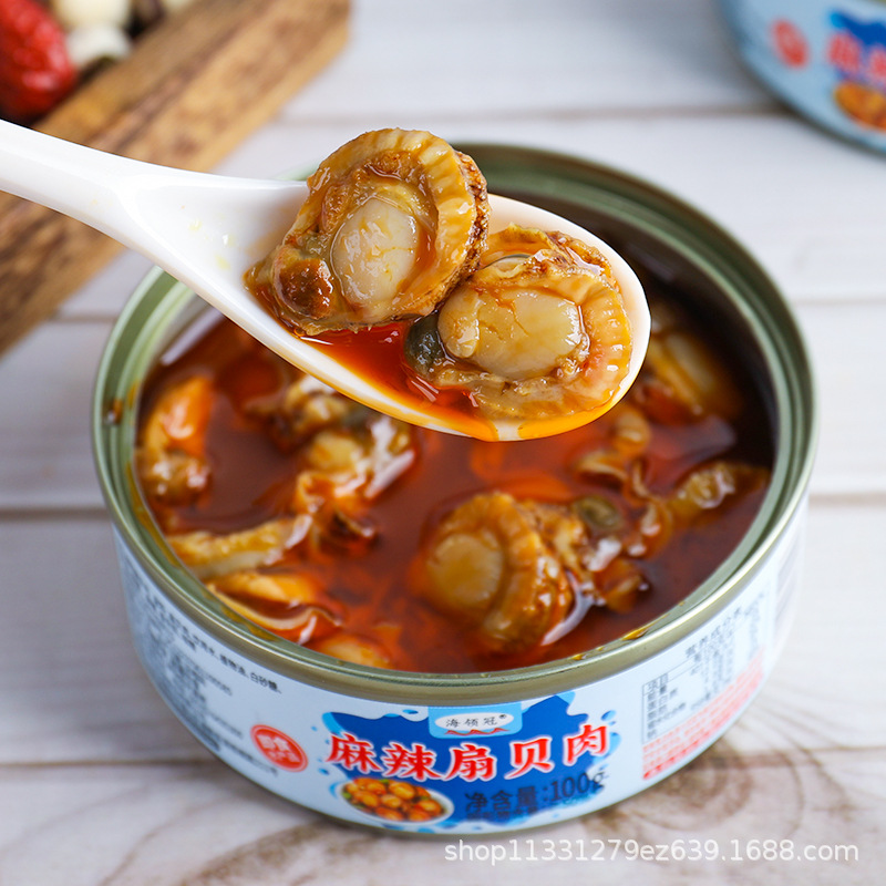 Spicy Scallop Meat Seafood Snacks Canned Internet Celebrity Snacks Snack Food Cooked Food 100g Canned Scallops